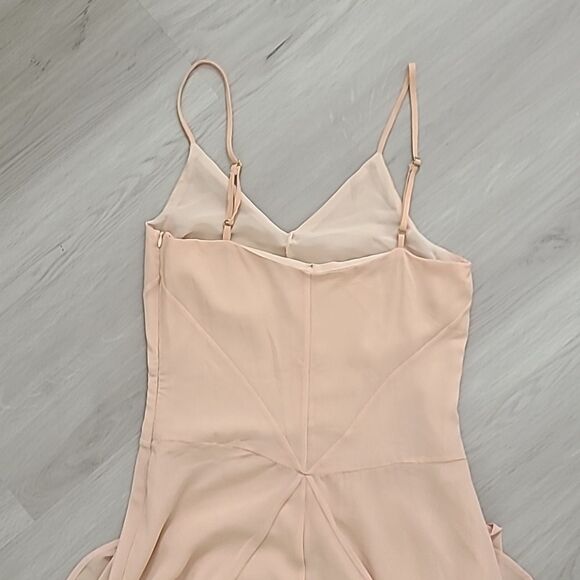 Elegant Nude Pink Maxi Dress V Neck Wedding Guest Maxi Prom Strap Chiffon S - Picture 5 of 5